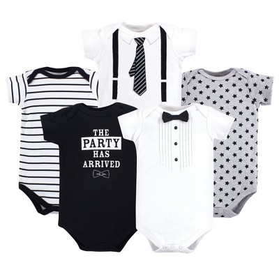 Image of Little Treasure Baby Boy Cotton Bodysuits 5pk, Tux & Tie, 3-6 Months