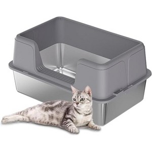 Coucheta Stainless Steel Cat Litter Box Collection - High Sided Non-Stick Coated with Anti-Leakage Mat & Scoop, Multiple Sizes & Colors - 1 of 4