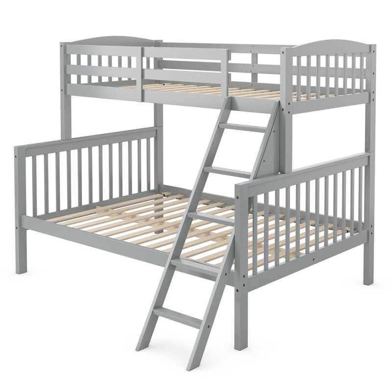 Costway Twin over Full Bunk Bed Rubber Wood Convertible with Ladder Guardrail, 3 of 11