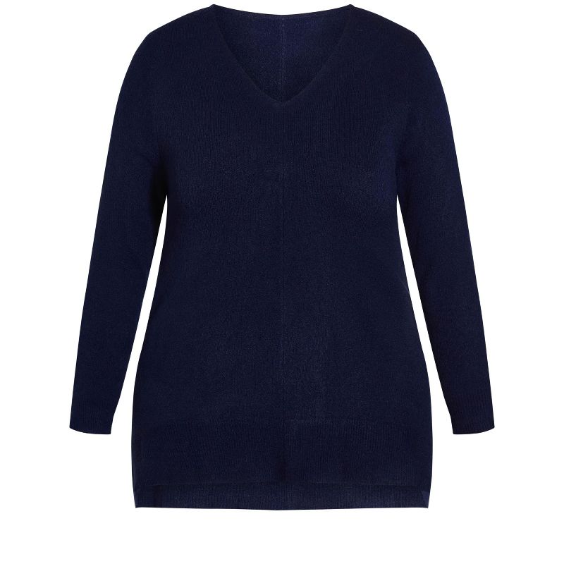 Women's Plus Size Deep Valley V Neck Sweater - navy  | AVENUE, 3 of 4