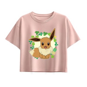 Girls' - Pokémon - Eevee Leaves Short Sleeve Boxy Graphic T-Shirt - 1 of 1
