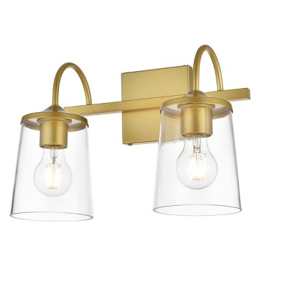 Brass and Clear Glass 2-Light Dimmable Bath Sconce