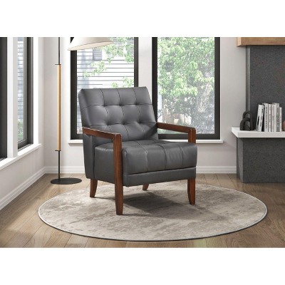 NicBex Leather  Accent Chair,Modern Arm Chairs with Solid Wood Arms and Legs for Bedroom,Reading Room,Dark Gray