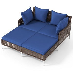 Tangkula Outdoor Rattan Double Daybed Wicker Chaise Lounge for 2 w/ Seat & Back Cushions - 1 of 4