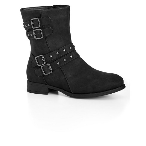 Women's Wide Fit Joy Moto Boot - Black | Evans : Target