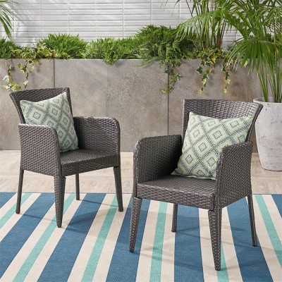 Outdoor Dining Chairs Set of 2, Wicker Patio Dining Chairs with Metal Legs for Balcony, Garden-Tanpinhause