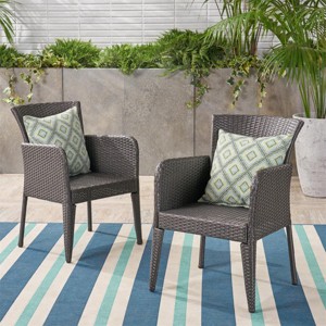 Outdoor Dining Chairs Set of 2, Wicker Patio Dining Chairs with Metal Legs for Balcony, Garden-Tanpinhause - 1 of 4