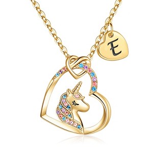 Turandoss Gold Unicorn Necklace Gifts for Girls Daughter - Heart Pendant Initial Unicorn Necklaces for Girl Teens, Little Girls Jewelry Birthday Gift - 1 of 4