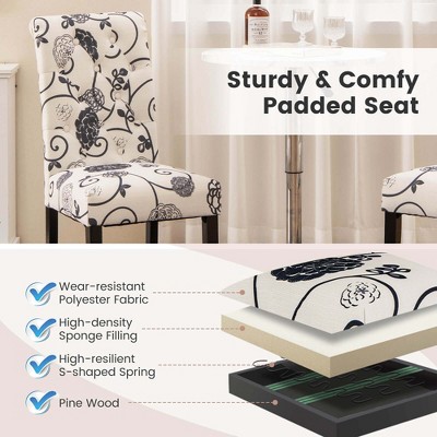 Set of 2 High Back Black and White Linen Upholstered Dining Chairs