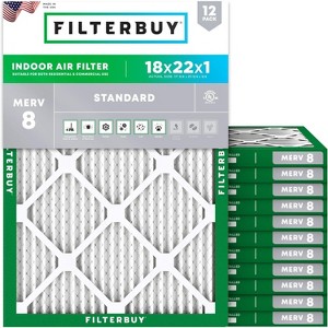 Filterbuy 18x22x1 Air Filter (12-Pack), Pleated MERV 8 Dust Defense Replacement HVAC AC Furnace Filters (Actual Size: 17.75 x 21.75 x 0.75) - 1 of 4