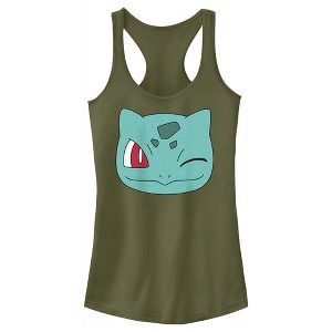 Juniors Womens Pokemon Bulbasaur Wink Face Racerback Tank Top - 1 of 4