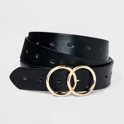 Double Oh Heaven Black Double Buckle Belt