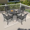 5-Piece Cast Aluminum Outdoor Dining Set: Round Table, Stackable Chairs & Blue Cushions - All-Weather Patio Furniture for Your Backyard - 2 of 4