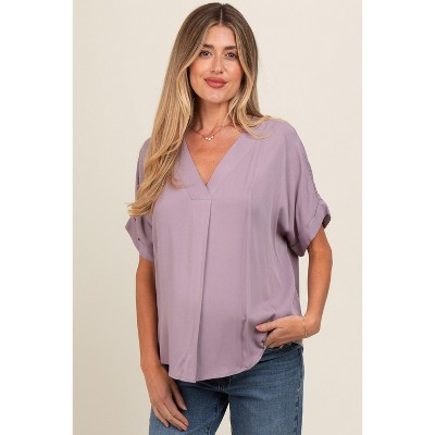 PinkBlush Lavender V-Neck Pin-Tuck Detail Maternity Top