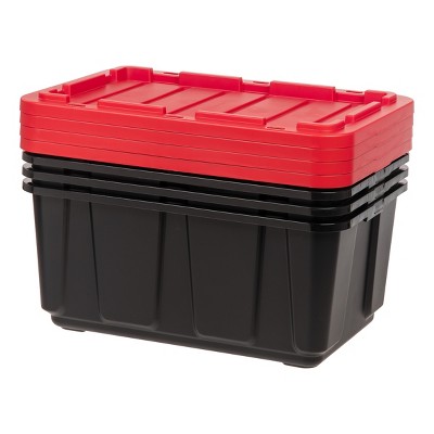 Heavy-Duty Black and Red Stackable Plastic Storage Bins with Lids
