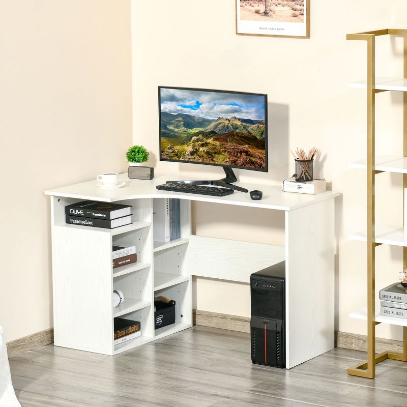 HOMCOM L-Shaped Corner Home Office Computer Desk, Study Table PC Workstation with Storage Shelf, Space Saving, 3 of 7