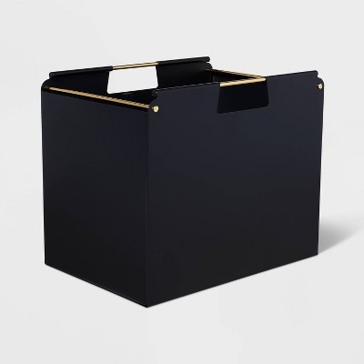 Upgrade Portable File Organizer Box, Large Linen Hanging Office Document Storage Box with Lid - Black, Collapsible Filing & Storage Boxes for Office/