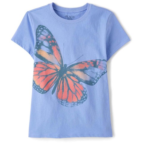 The Children's Place Girls Short Sleeve Butterfly Graphic Tee Blue M (7/8)