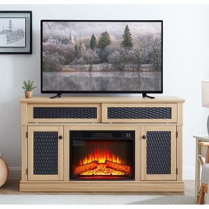 58" TV Stand with 23" Electric Fireplace Insert, Embossed Pattern Media Console with Sliding Door, Open and Closed Storage for Living Room or Bedroom - 1 of 4