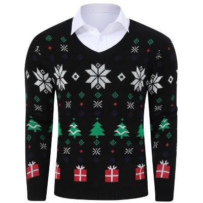 WhizMax Men's V-Neck Christmas Jacquard Pullover Sweater