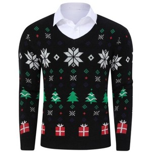 WhizMax Men's V-Neck Christmas Jacquard Pullover Sweater - 1 of 4