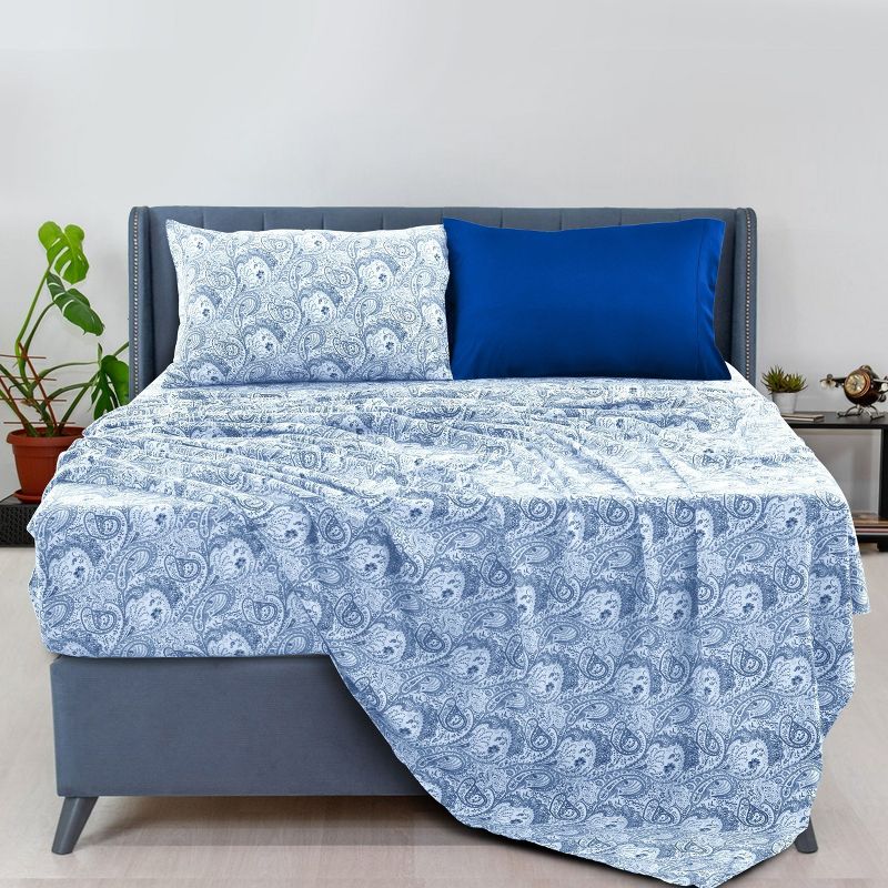 6 Piece Sheet Sets Paisley Printed Sheets Set Ultra Soft Deep Pocket Microfiber Bed Sheets - Lux Decor Collection, 5 of 6