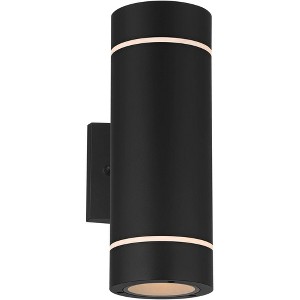 Possini Euro Design Wynnsboro 12" High Modern Outdoor Wall Light Fixture Mount Porch House Exterior Outside Up and Down LED Bulb Black Aluminum - 1 of 4