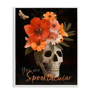 Stupell Industries Spooktacular Halloween Skull Flower Arrangement Spider Web Framed Giclee Art - 1 of 4