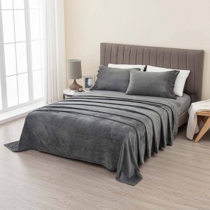 Isla Jade California King Velvet Plush Solid Sheet Set Dark Gray - 1 of 4