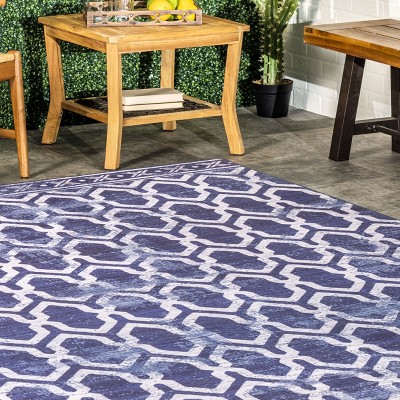 SustainaBlue 6' x 9' Geometric Washable Synthetic Area Rug