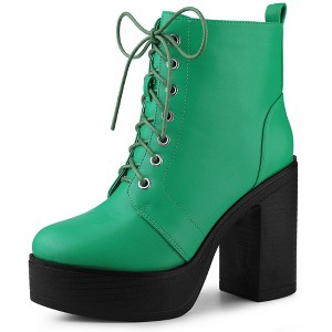 Allegra K Women's Platform Chunky High Heel Lace Up Combat Boots - 1 of 4