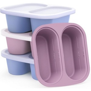 Silicone Soup Freezer Molds, 4-Pack 1-Cup Freezer Trays with Lid, Easy Release Containers for 250ml & 125ml Portions (Blue/Purple) - 1 of 4