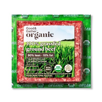 Organic 100% Grassfed 90/10 Ground Beef - 1lb - Good &#38; Gather&#8482;