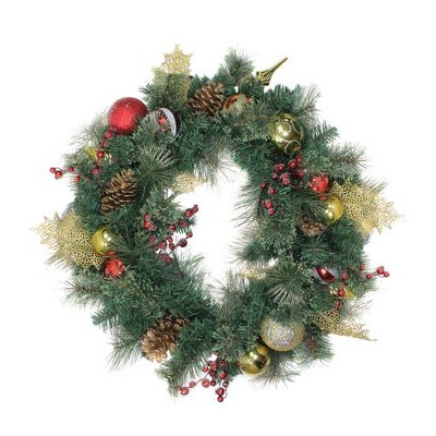 Northlight 30" Unlit Green Foliage and Ornaments Christmas Wreath