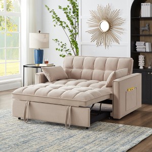 LOVMOR 4 in1 Loveseat Sofa Bed with Armrests & Storage Pockets, Multi-Function Tufted Pull-out Sofa Bed, Convertible Loveseat Sofa Couch - 1 of 4