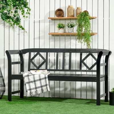 VYNXARIA Outsunny Wooden Patio Bench - 3-Person Garden Bench with Rustic Diamond Pattern