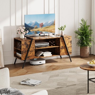 Industrial TV Stands, Wood Entertainment Center with Adjustable Open Shelves and U-Shaped Metal Legs