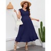 Coolmee Women Summer Maternity Maxi Dress Casual V Neck Ruffle Sleeve Tiered A Line Flowy Long Sundress with Pockets - 2 of 4