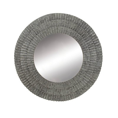 37" Modern Round Iron Framed Wall Mirror with Corrugated Design Gray - Olivia & May