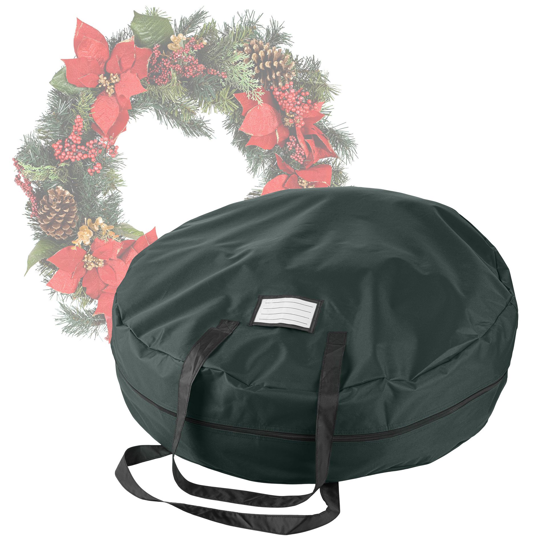 Wreath Storage Bag- 36 Round- Protect Holiday, Easter, Fall & Christmas Artificial Wreaths & Garland-Green Canvas Tote with Handles by Tiny Tim Totes