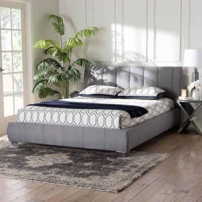Queen Gray Linen Upholstered Wood Frame Bed with Headboard