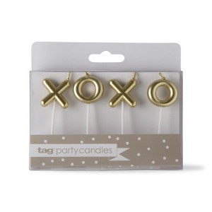 tagltd XOXO Candle Set Paraffin Wax Plastic Pick Gold Letters Birthday Party Decor - 1 of 3