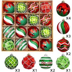 16 PCS 2.36 Inch Shatterproof Christmas Balls - Red/Gold/Green Plastic Hanging Ornaments, Classic Holiday Decor for Xmas Tree, Wreath & Party - 1 of 2
