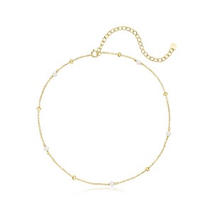 Ross-Simons 3.5-4mm Cultured Pearl and 18kt Gold Over Sterling Station Choker Necklace Size 12 - 1 of 3