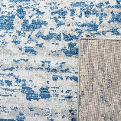 Abstract Ivory/Blue Synthetic 4' x 6' Hand-Knotted Area Rug