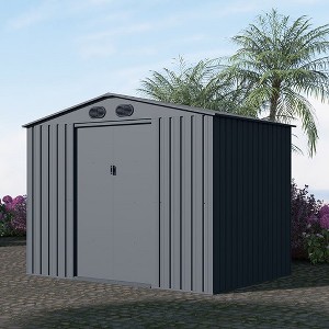 Industrial Outdoor Large Metal Storage Shed 6x8Ft, Anti UV Galvanized Steel Storage House With 4 Vents And Double Sliding Door, Weather-Resistant - 1 of 4