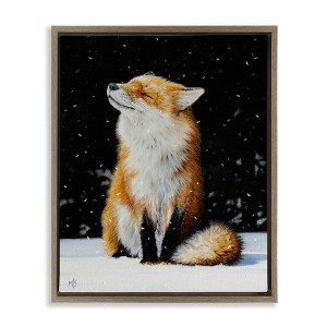 Stupell Industries Blissful Fox with Snowflakes Black Floater Framed Canvas Wall Art - 1 of 4