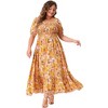 Agnes Orinda Women's Plus Size Floral Short Sleeve Shirred Square Neck Maxi Empire Waist Dresses - 3 of 4