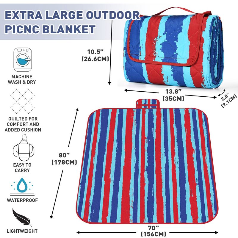 Tirrinia Extra Large Picnic Blanket, Waterproof Lightweight Portable Outdoor Mat for Family Camping, Park, Beach,  ( US Unique Print, 70''X80''), 3 of 7