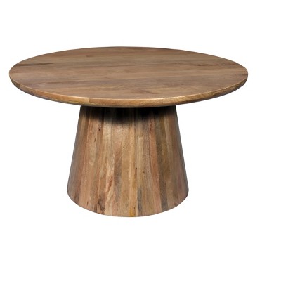 HomeRoots 54" Natural Solid Wood Pedestal Base Round Top Dining Table